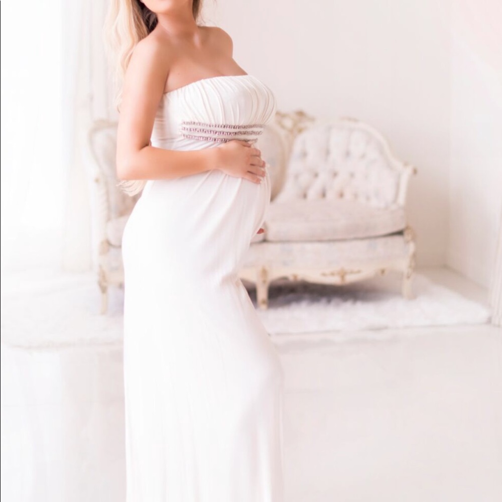 Strapless white maxi dress